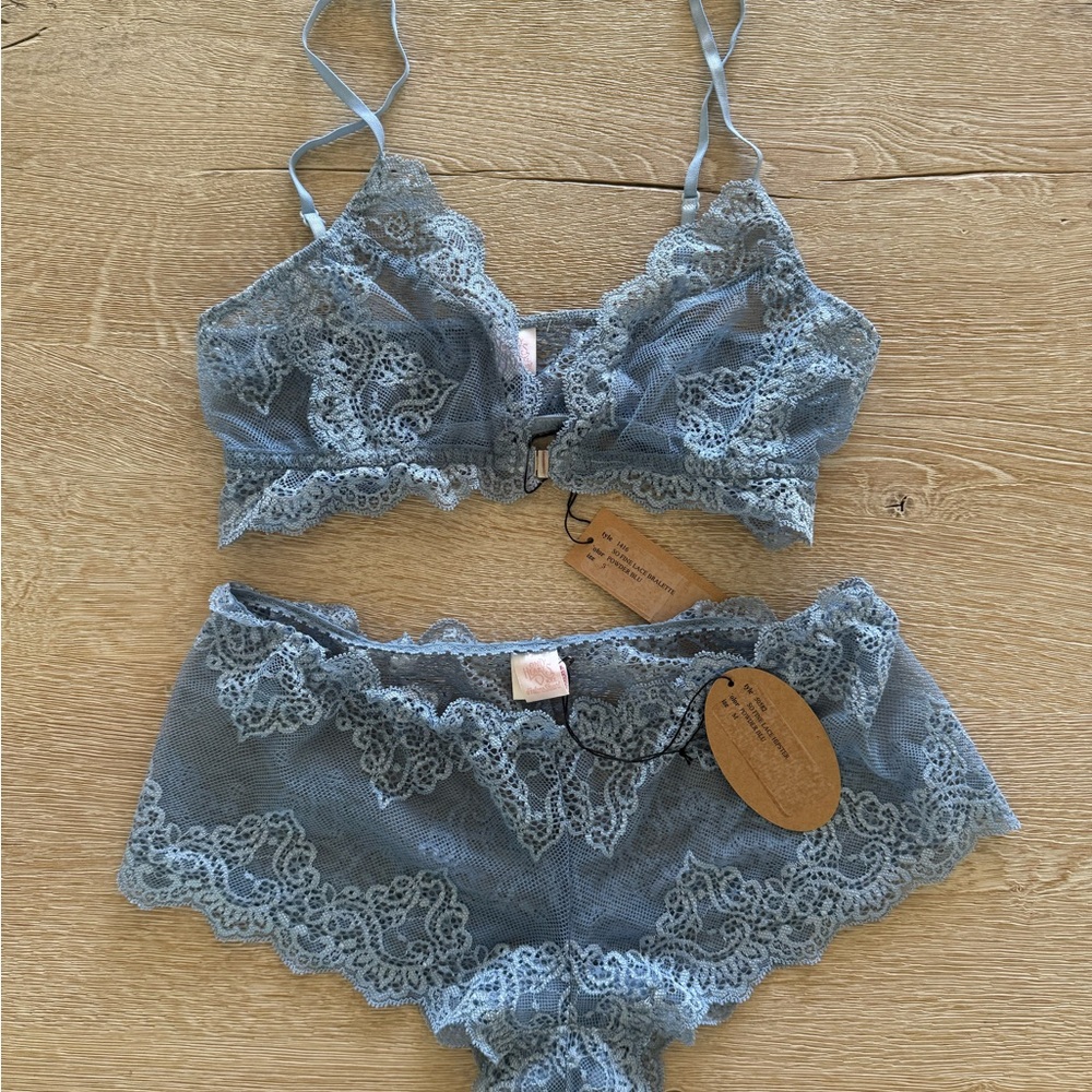 Only hearts So fine Lace Bralette and hipster Panty Set in powder Blue